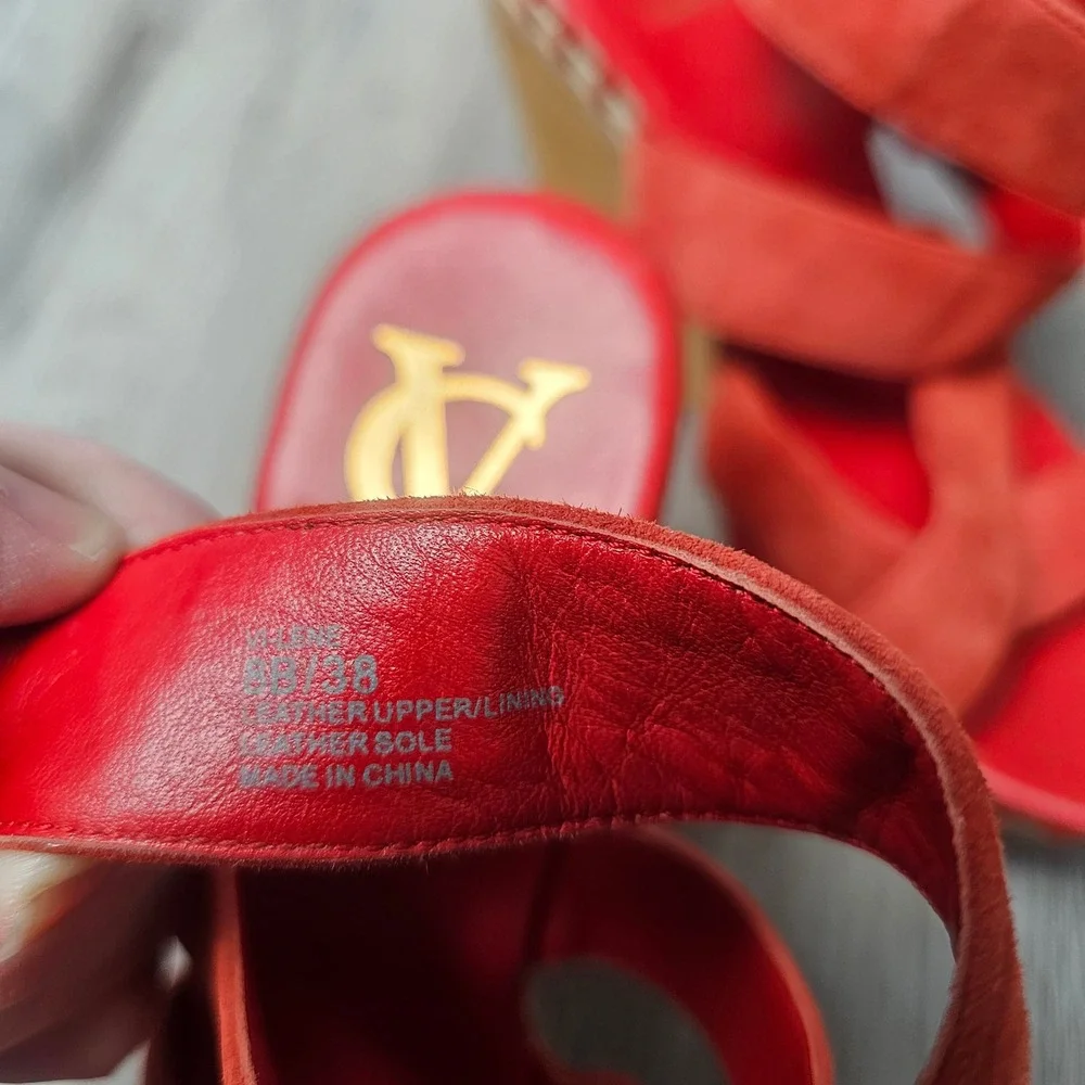 VC Signature Lene Wedge Sandals Women 8.5 Red Suede Wood Platform 70s Boho